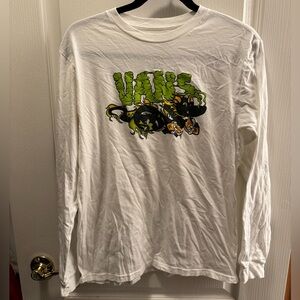 Vans White Long Sleeve Shirt with Green and Black Graphic